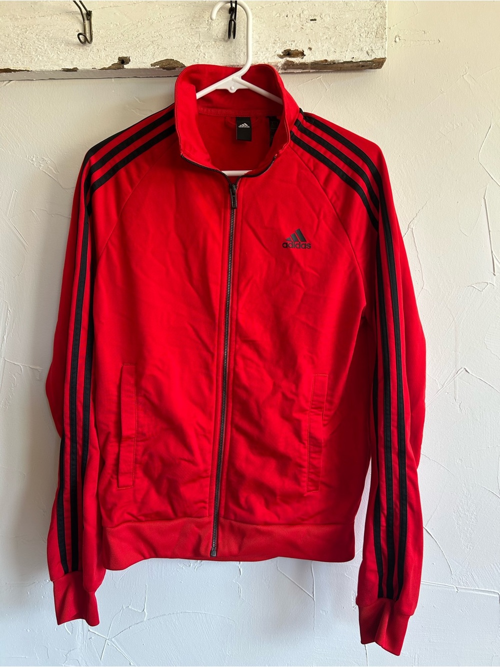adidas Red Lightweight Track Jacket with Black Stripes